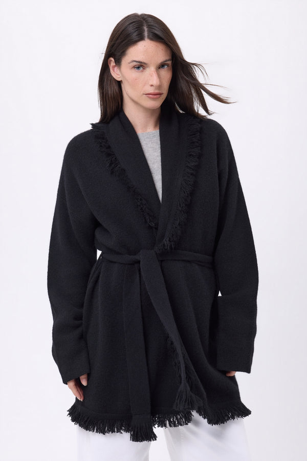 Gilet Oversize À Ceinture Alya - Noir - Femme - 100% Cachemire