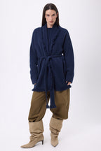 Gilet Oversize À Ceinture Alya - Bleu Marine - Femme