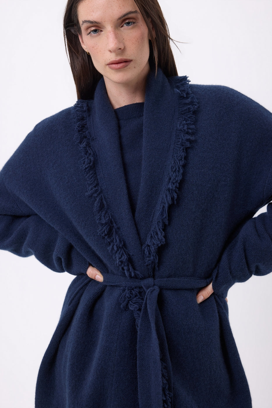 Gilet Oversize À Ceinture Alya - Bleu Marine - Femme