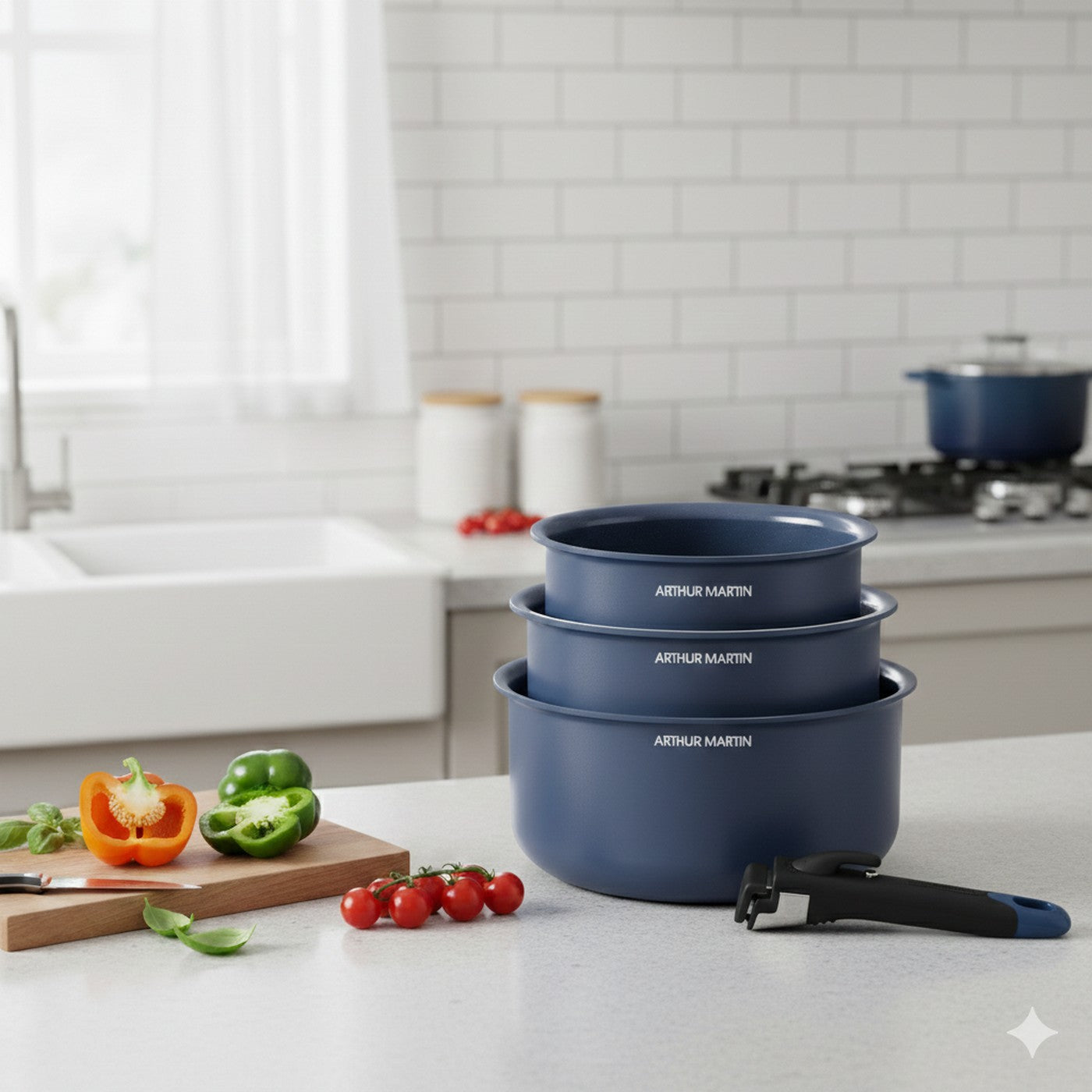 Set 3 Casseroles 16/18/20cm - Aluminium - Revêtement Céramique - Bleu