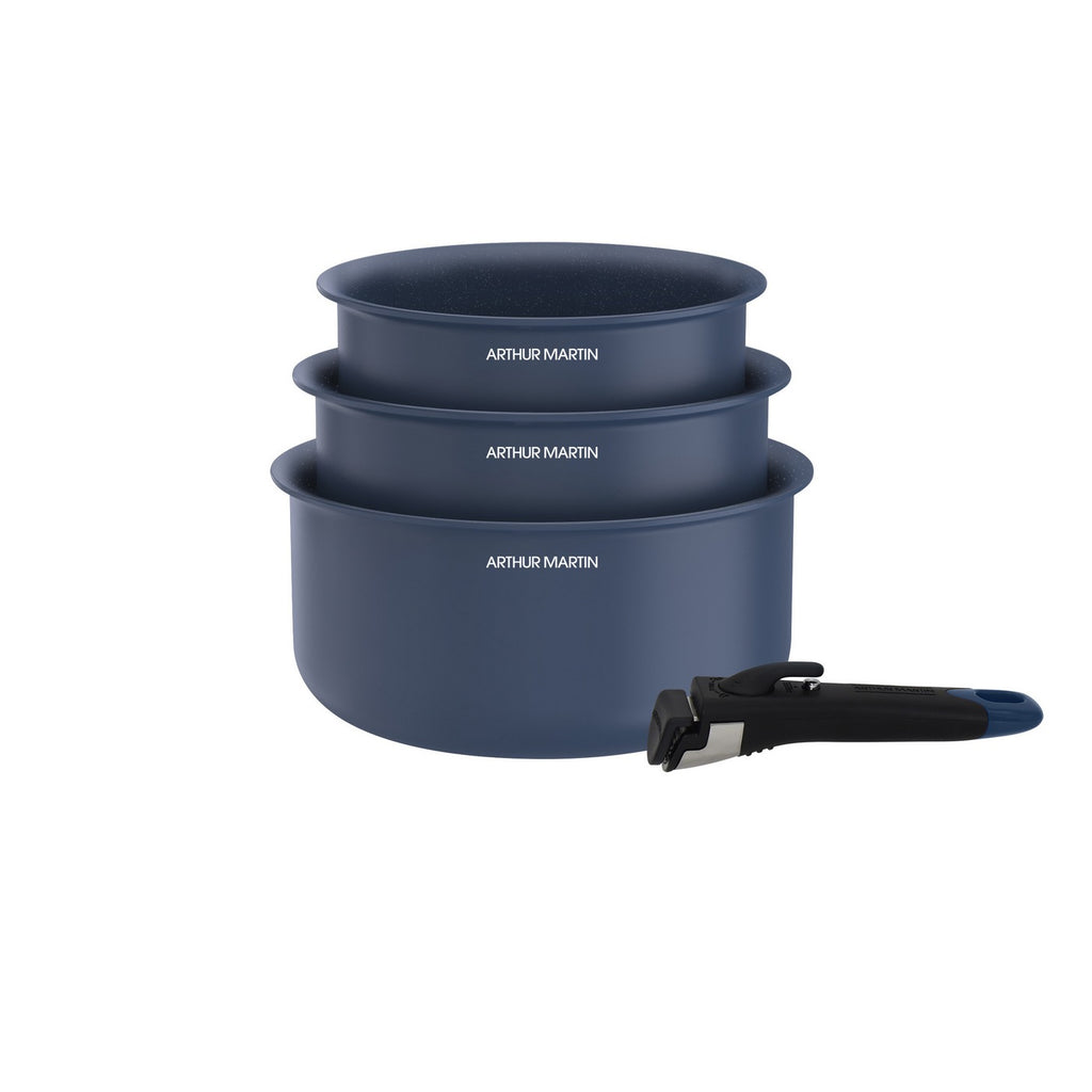 Set 3 Casseroles 16/18/20cm - Aluminium - Revêtement Céramique - Bleu