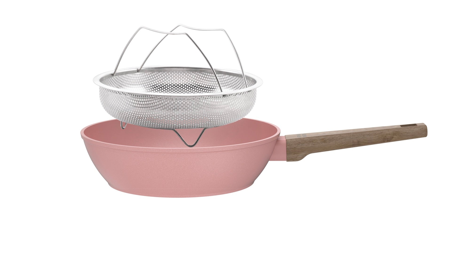Sartén Con Tapa + Cesta 28cm - Aluminio Forjado - Revestimiento Cerámico - Rosa