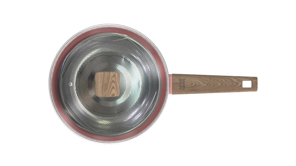 Sartén Con Tapa + Cesta 28cm - Aluminio Forjado - Revestimiento Cerámico - Rosa
