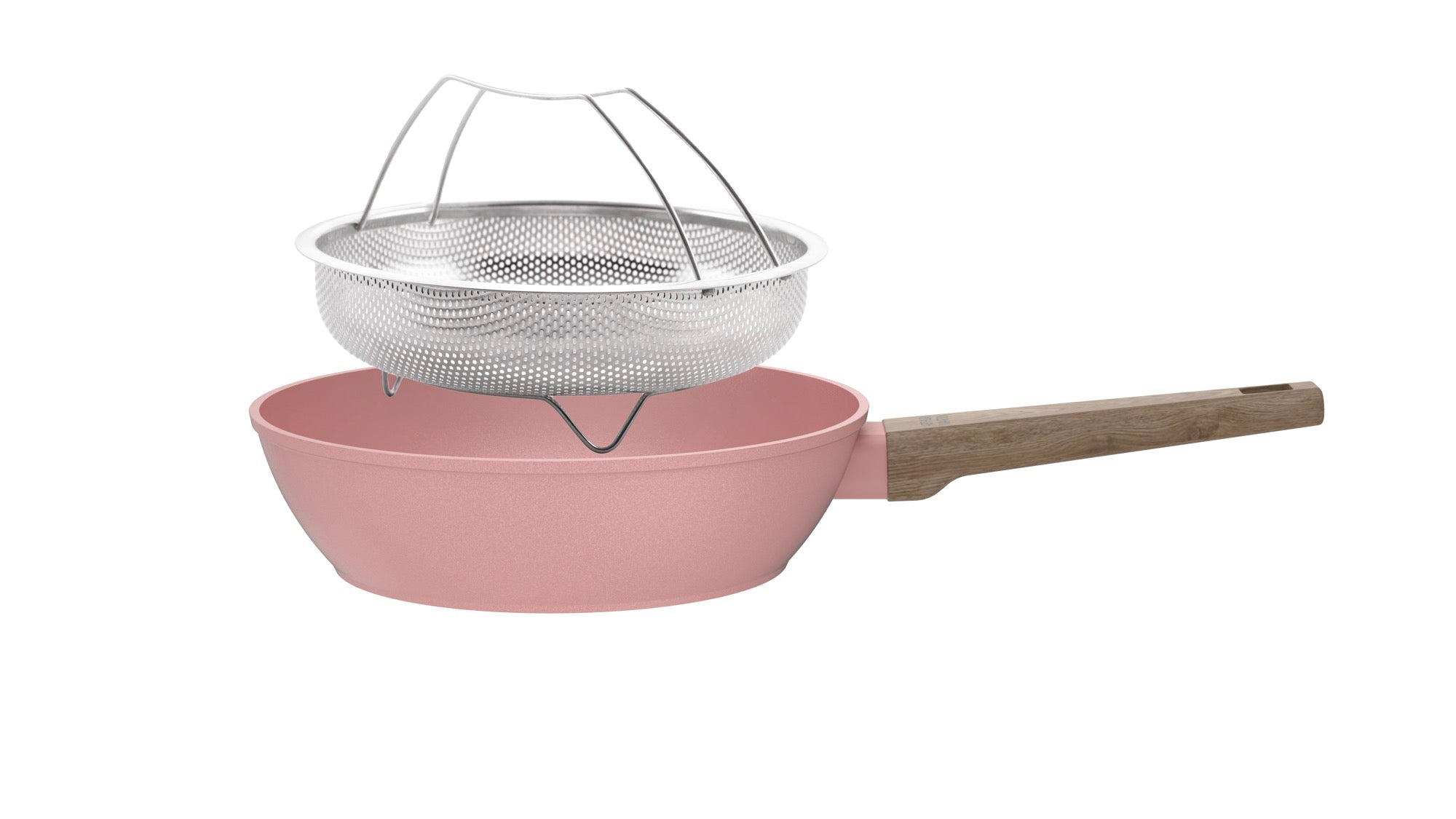Sartén Con Tapa + Cesta 28cm - Aluminio Forjado - Revestimiento Cerámico - Rosa