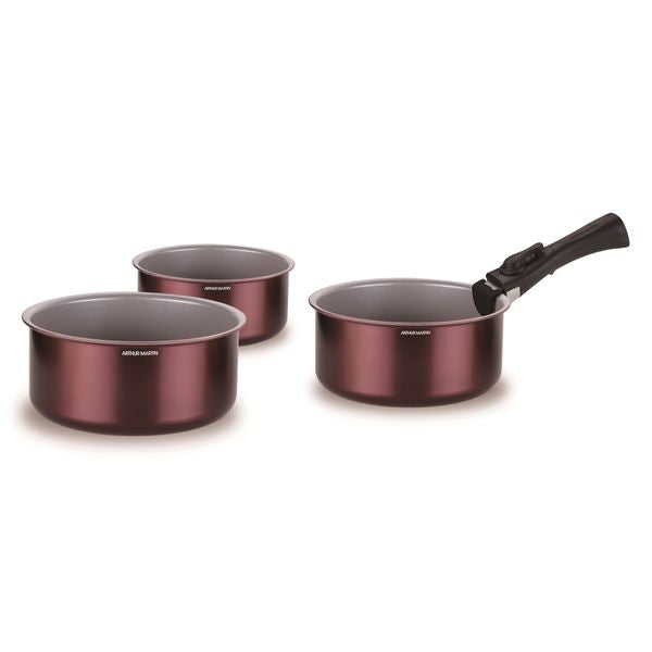Set 3 Casseroles 16/18/20cm - Aluminium - Anti-Adhésif - Aubergine