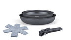 Set 2 Poêles 24/28cm + 2 Protège-Poêles + 1 Poignée - Aluminium - Noir