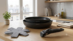 Set 2 Poêles 24/28cm + 2 Protège-Poêles + 1 Poignée - Aluminium - Noir