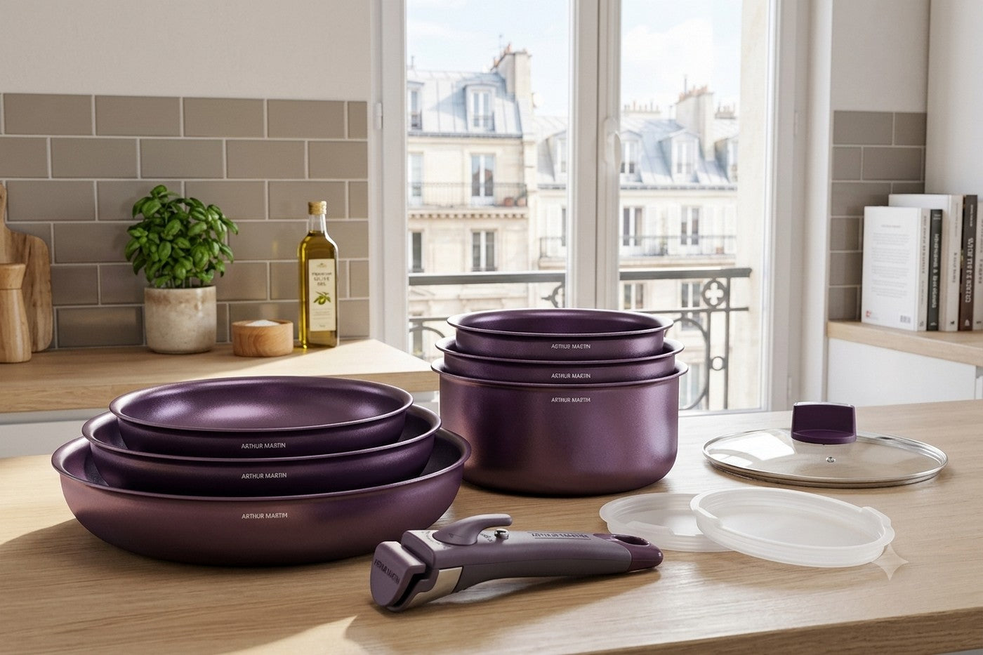 Batterie 10 Pièces - Aluminium - Anti-Adhésif - Aubergine