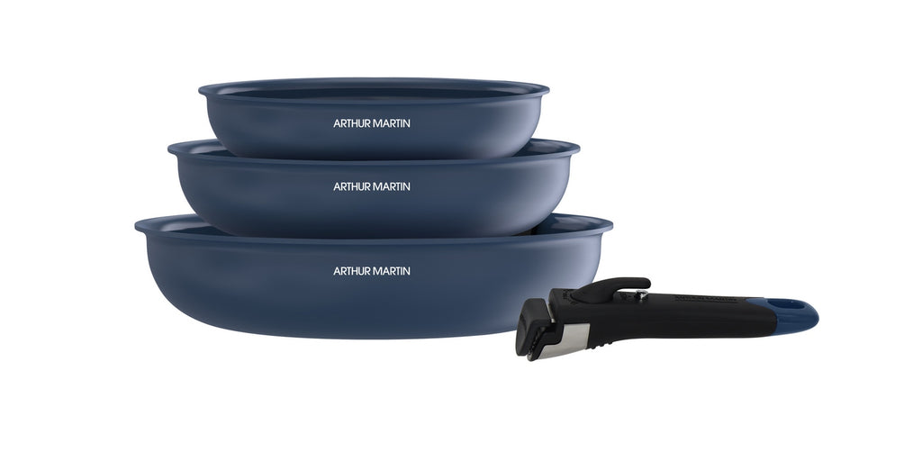Set 3 Poêles 20/24/28cm - Aluminium - Revêtement Céramique - Bleu