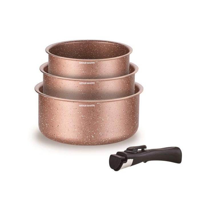 Juego de 3 Cacerolas 16/18/20cm - Aluminio - Antiadherente - Terracota
