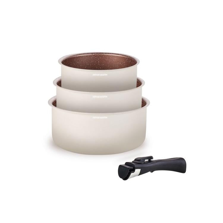 Set 3 Casseroles 16/18/20cm - Aluminium - Anti-Adhésif - Crème