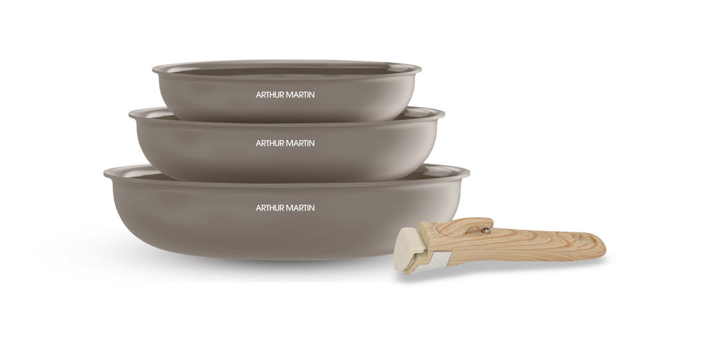 Set 3 Poêles 20/24/28cm - Aluminium - Revêtement Céramique - Taupe