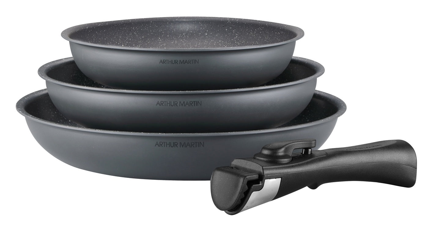 Set 3 Poêles 20/24/28cm - Aluminium - Anti-Adhésif - Gris Mat