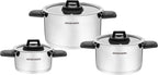 Set 3 Marmites 2/4/6L - Poignées Rabattables - Acier Inoxydable - Inox