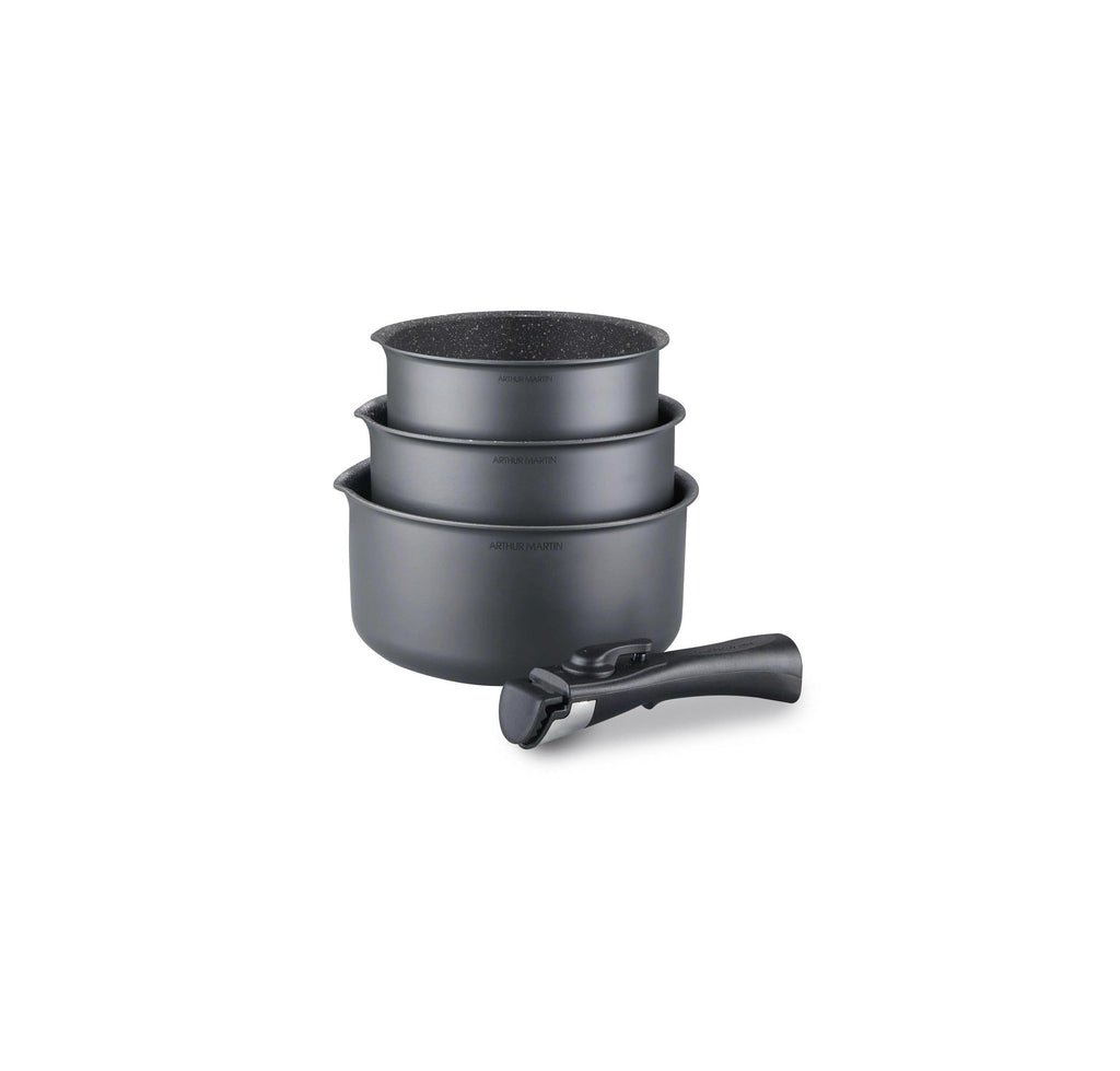 Set of 3 Saucepans 16/18/20cm - Aluminum - Non-Stick - Matt Gray