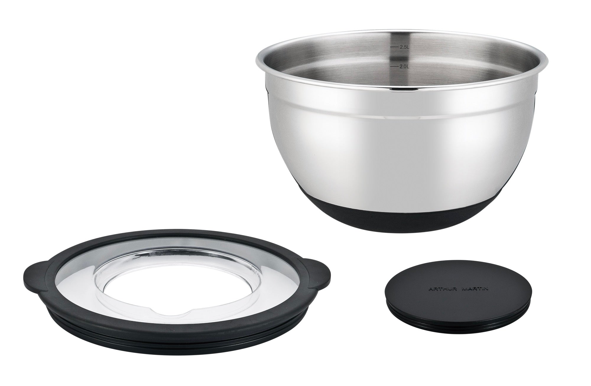 Set Of 3 Salad Bowls With Lid 16-20-24 Cm - Stainless Steel And Black