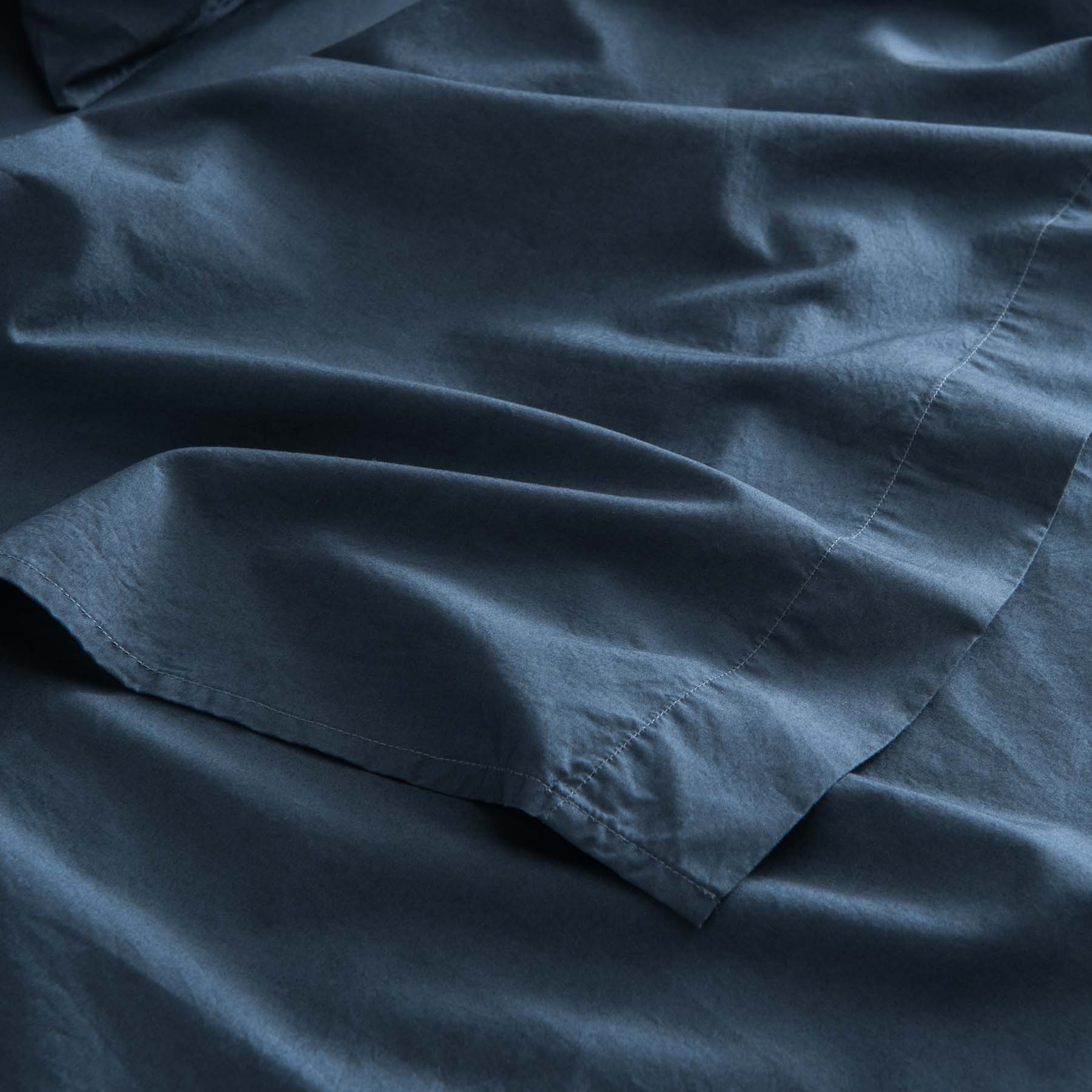 Flat Sheet - In 300 Thread Count Washed Cotton Percale - Storm Blue