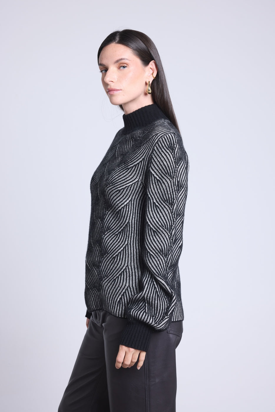Jersey texturizado Ambra - Negro y blanco - Mujer