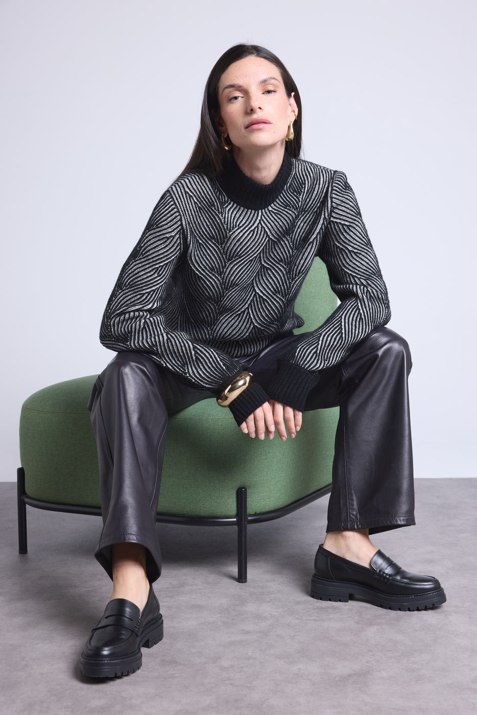 Jersey texturizado Ambra - Negro y blanco - Mujer