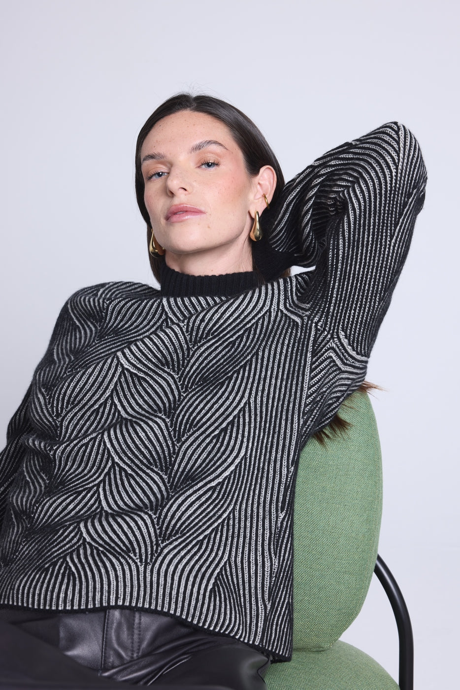 Jersey texturizado Ambra - Negro y blanco - Mujer