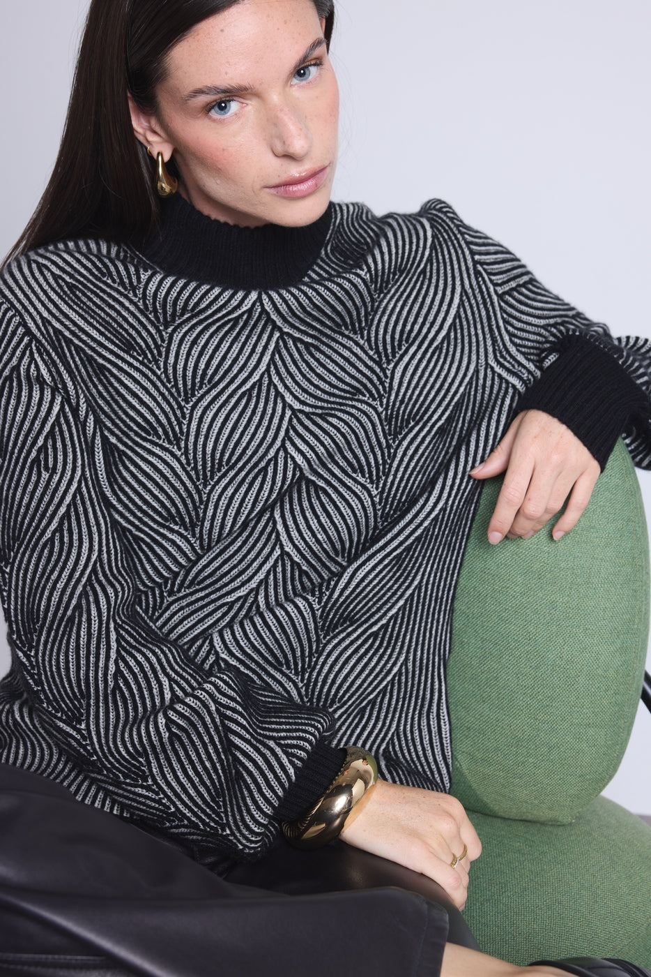 Jersey texturizado Ambra - Negro y blanco - Mujer