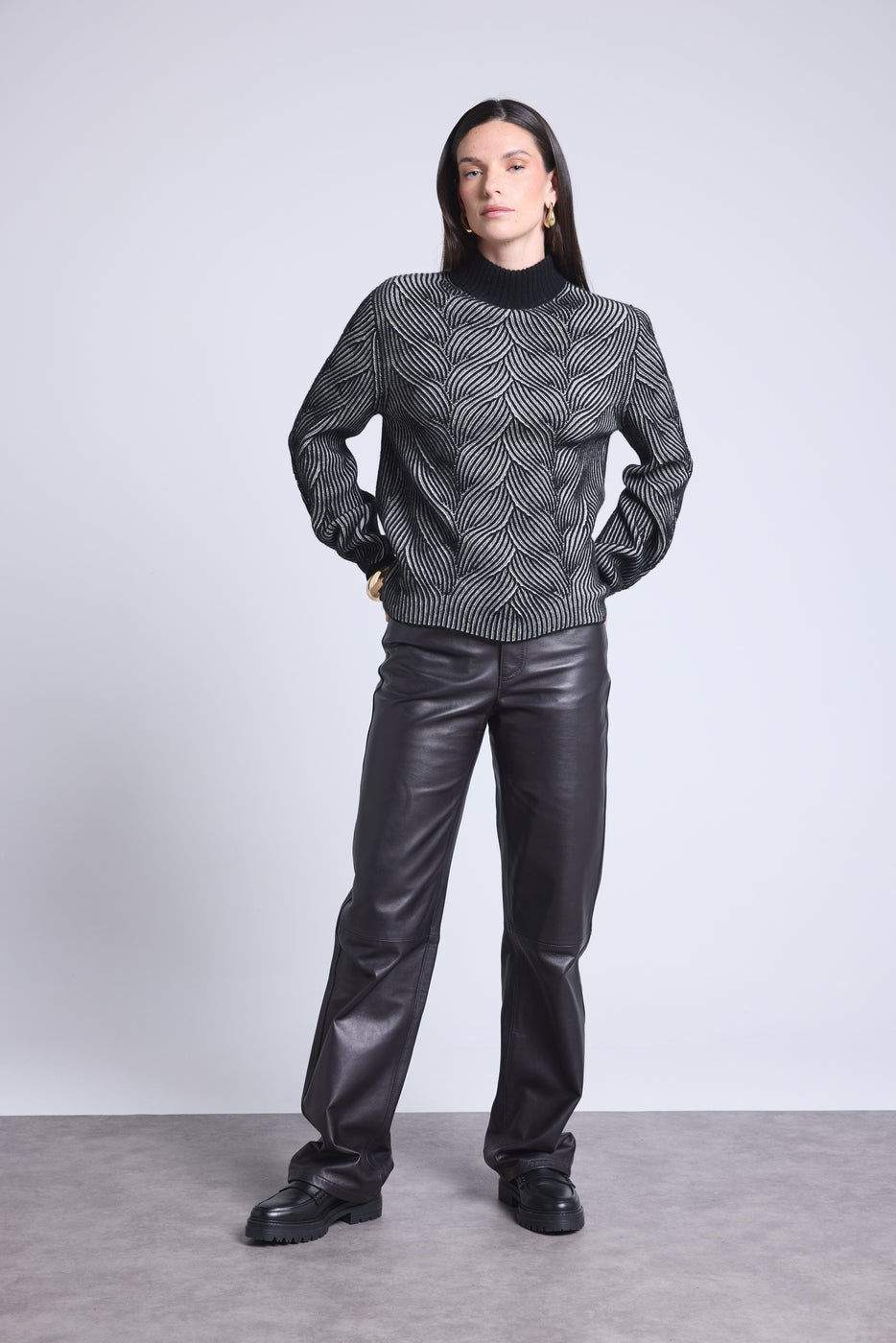 Jersey texturizado Ambra - Negro y blanco - Mujer