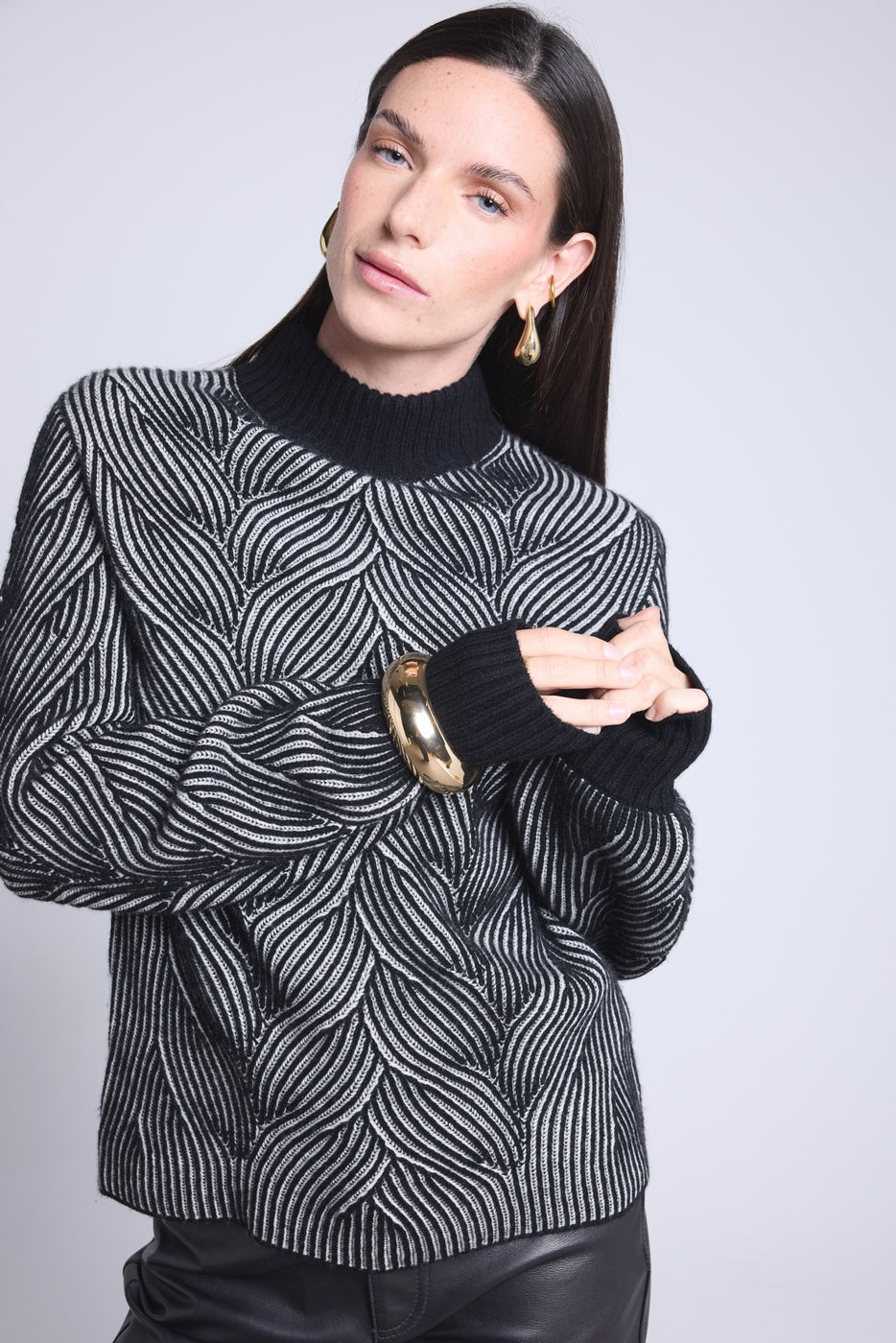 Jersey texturizado Ambra - Negro y blanco - Mujer