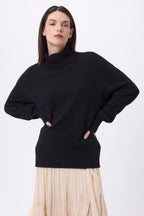 Pull Col Roulé Oversize Amelia - Noir - Femme