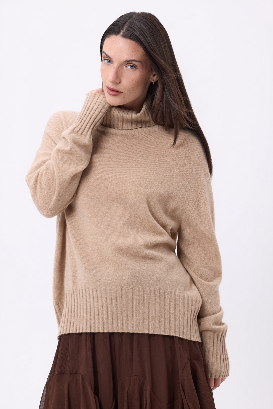 Jersey oversize de cuello alto Amelia - Beige crema - Mujer