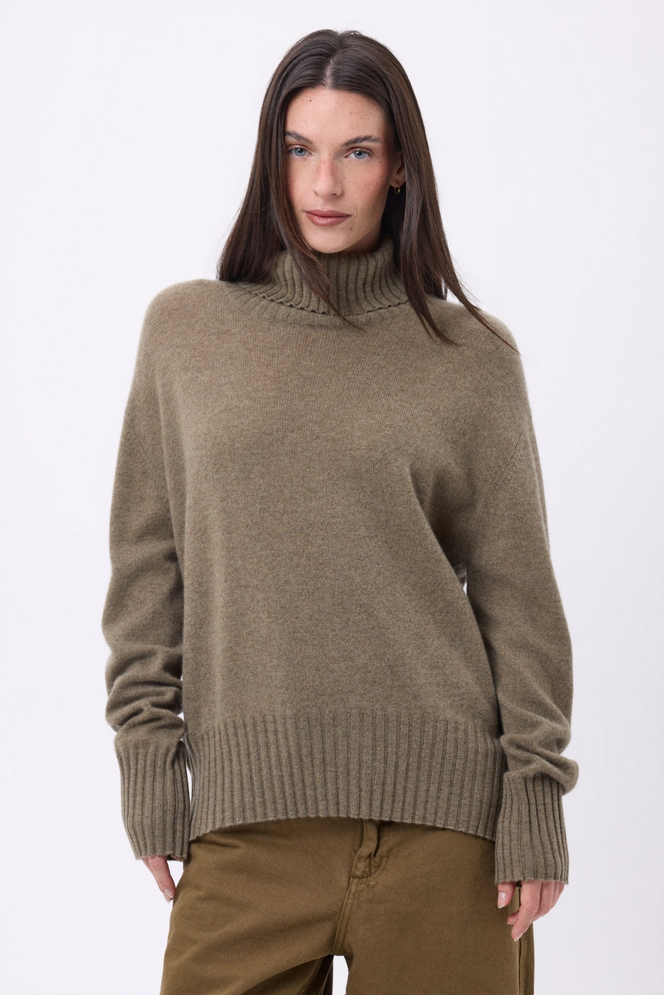 Pull Col Roulé Oversize Amelia - Khaki Chine - Femme