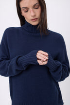 Jersey de cuello alto oversize Amelia - Azul marino - Mujer