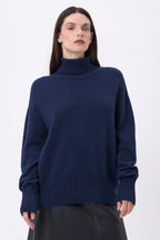 Jersey de cuello alto oversize Amelia - Azul marino - Mujer