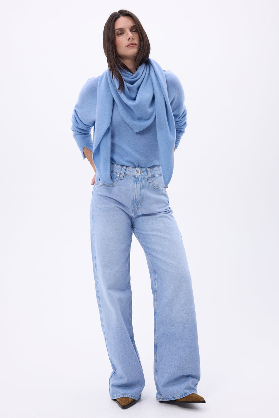 Echarpe Bandana Oversize Triangle Unie Amel - Bleu Ciel - Femme