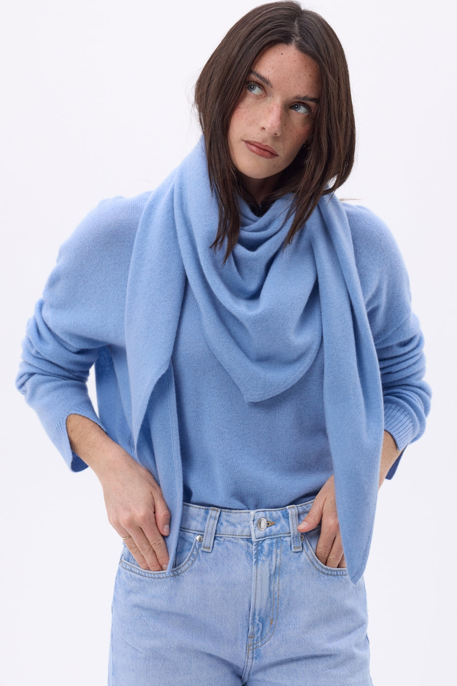 Echarpe Bandana Oversize Triangle Unie Amel - Bleu Ciel - Femme