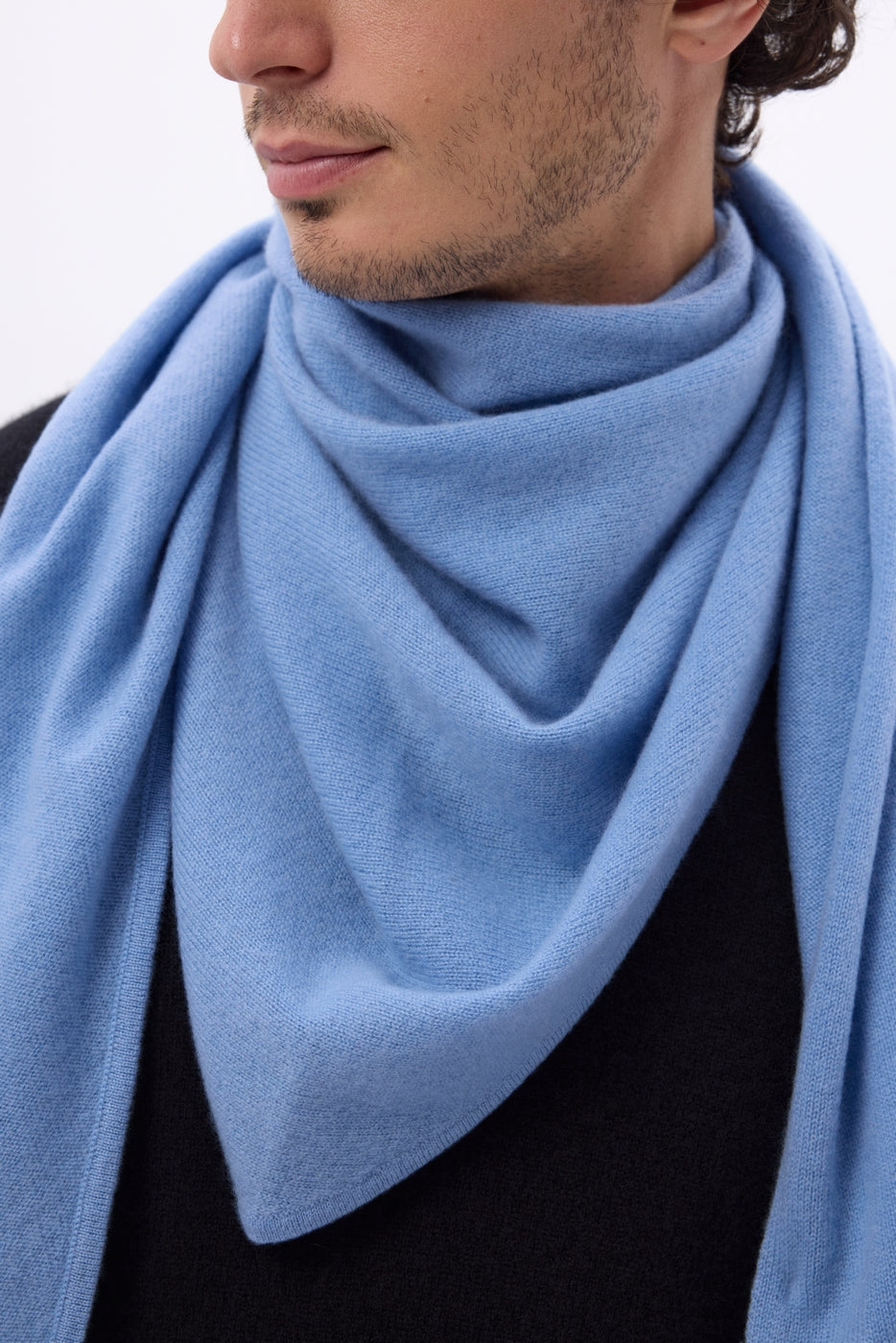 Bufanda bandana oversize triangular lisa Amel - Azul cielo - Hombre