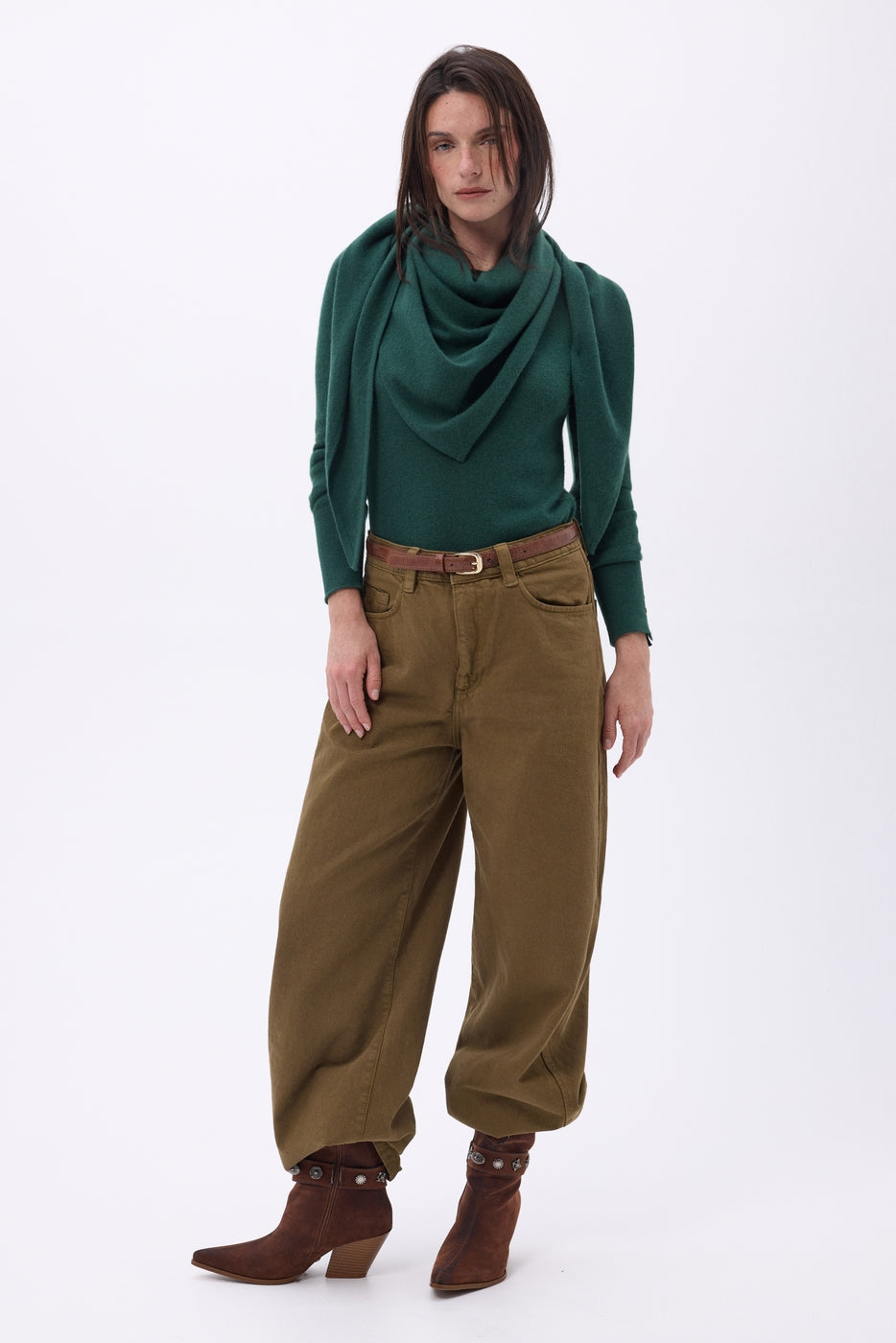 Echarpe Bandana Oversize Triangle Unie Amel - Vert Bouteille - Femme