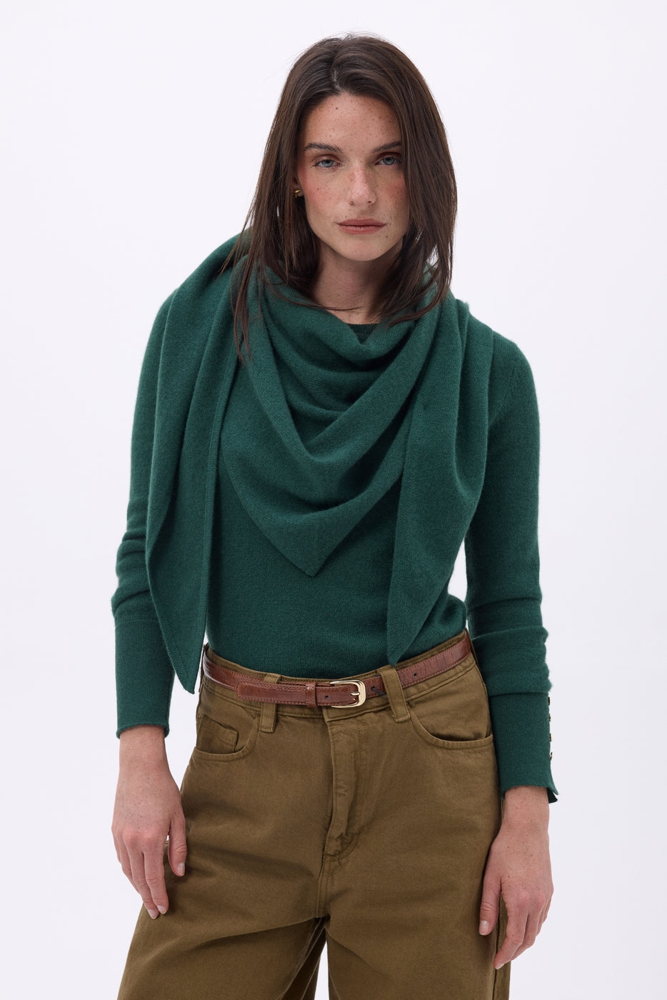 Echarpe Bandana Oversize Triangle Unie Amel - Vert Bouteille - Femme