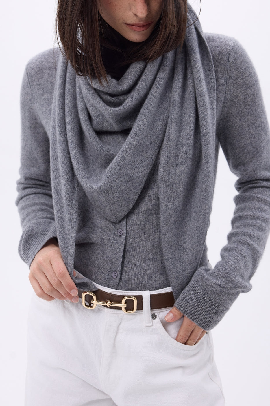 Bufanda bandana oversize triangular lisa Amel - Gris oscuro - Mujer