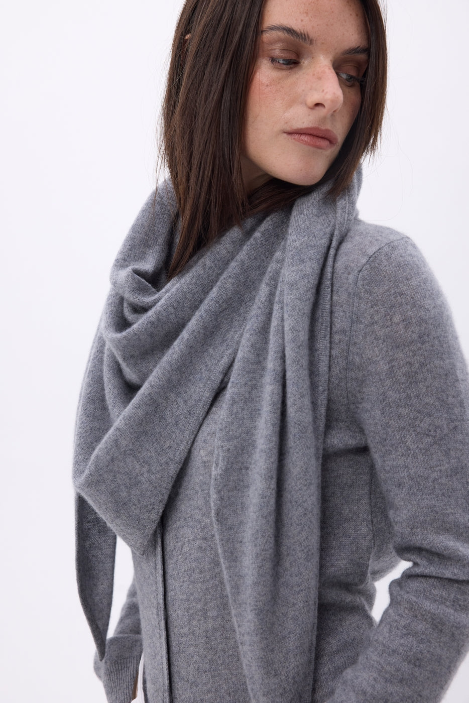 Bufanda bandana oversize triangular lisa Amel - Gris oscuro - Mujer