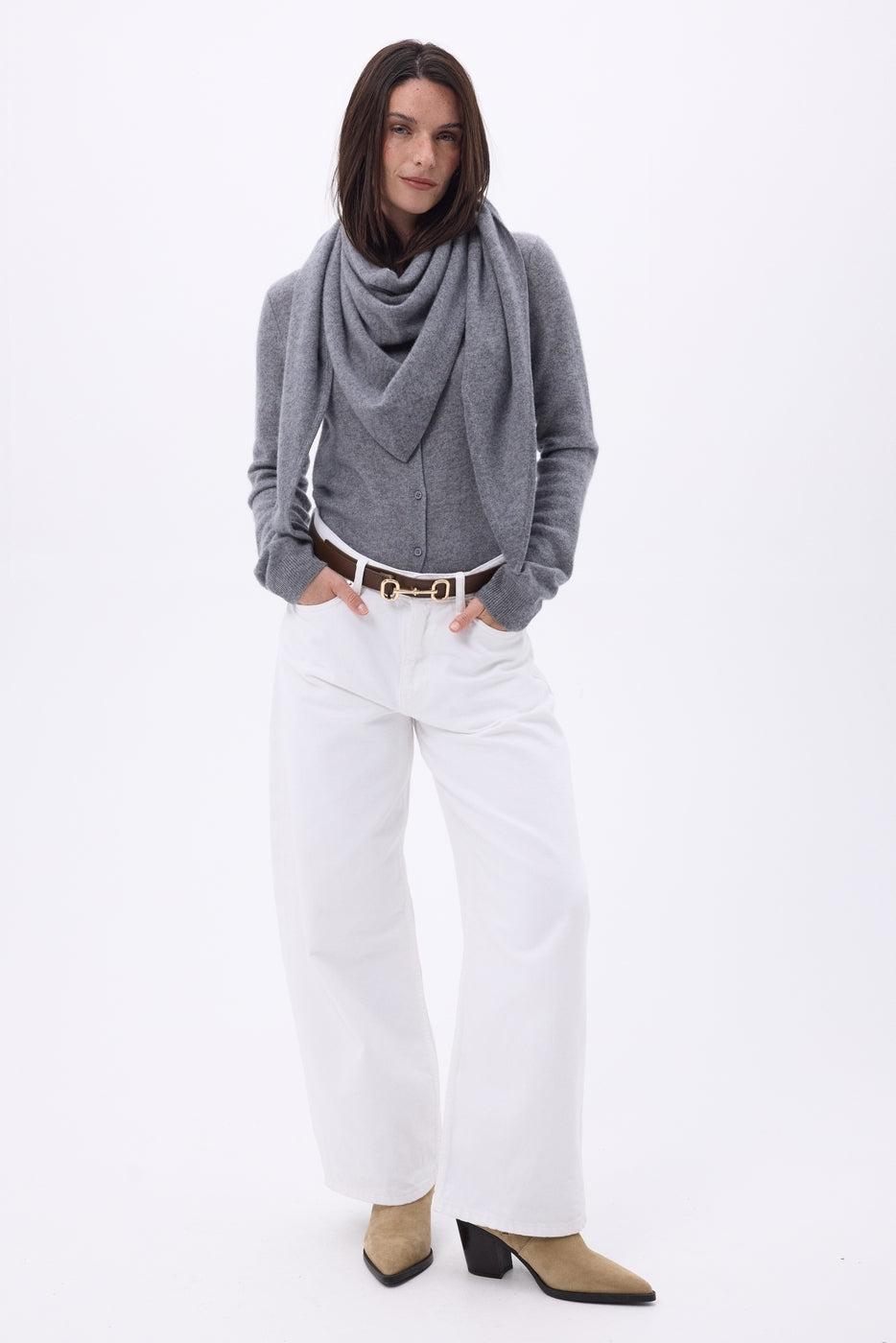 Bufanda bandana oversize triangular lisa Amel - Gris oscuro - Mujer
