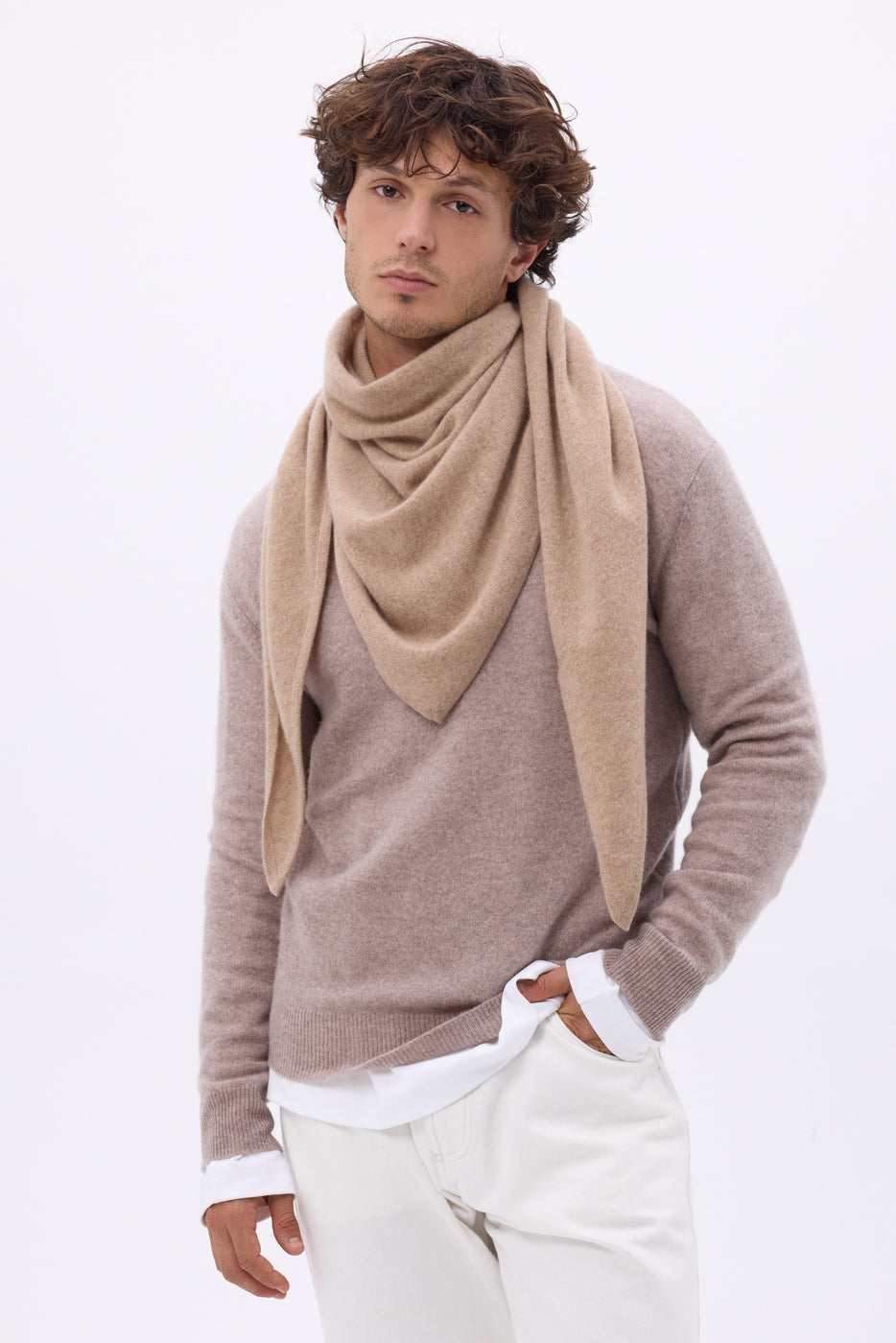 Echarpe Bandana Oversize Triangle Unie Amel - Beige Creme - Homme