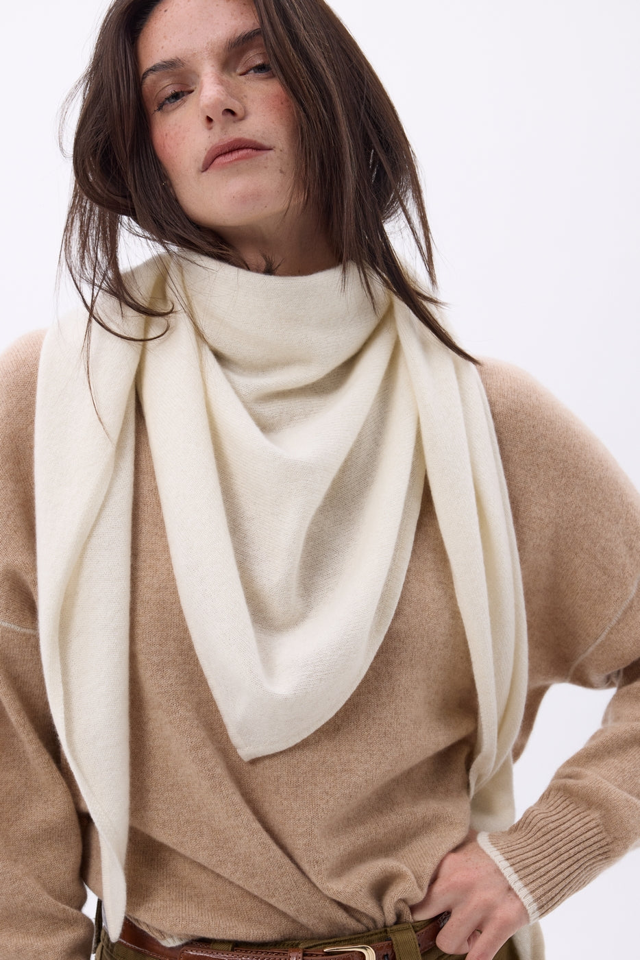 Echarpe Bandana Oversize Triangle Unie Amel - Blanc - Femme
