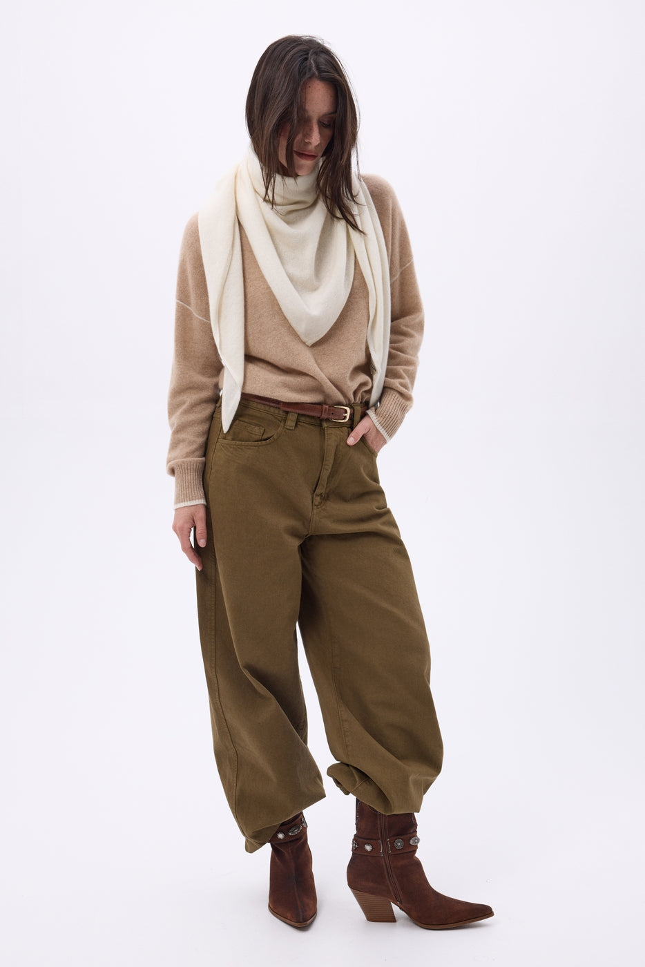 Echarpe Bandana Oversize Triangle Unie Amel - Blanc - Femme