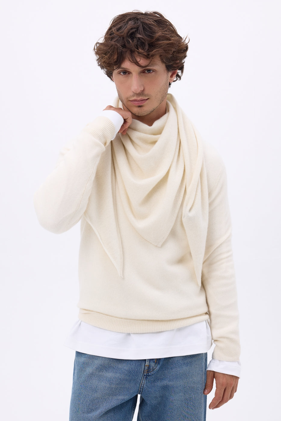Echarpe Bandana Oversize Triangle Unie Amel - Blanc - Homme