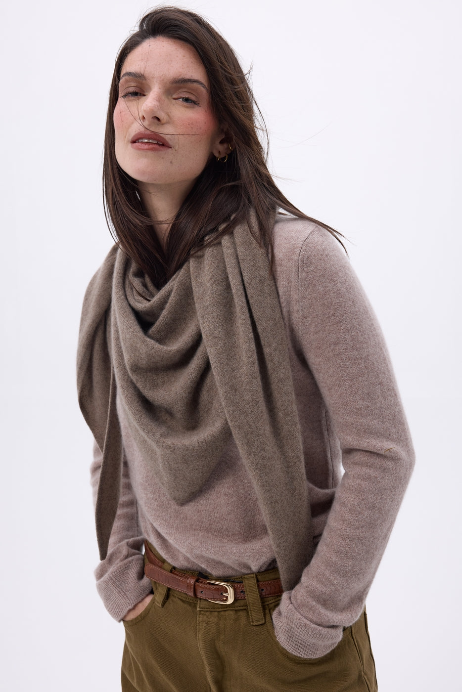Echarpe Bandana Oversize Triangle Unie Amel - Noisette - Femme