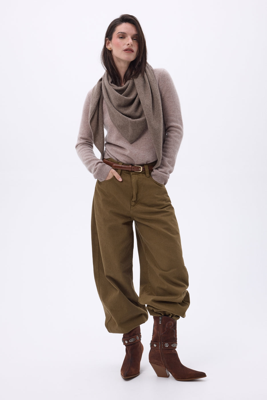 Echarpe Bandana Oversize Triangle Unie Amel - Noisette - Femme