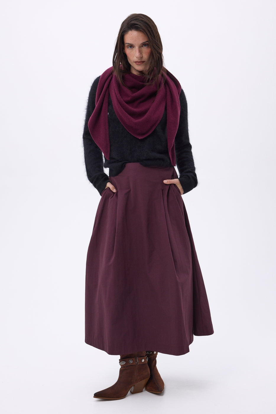 Bufanda bandana oversize triangular lisa Amel - Color vino - Mujer