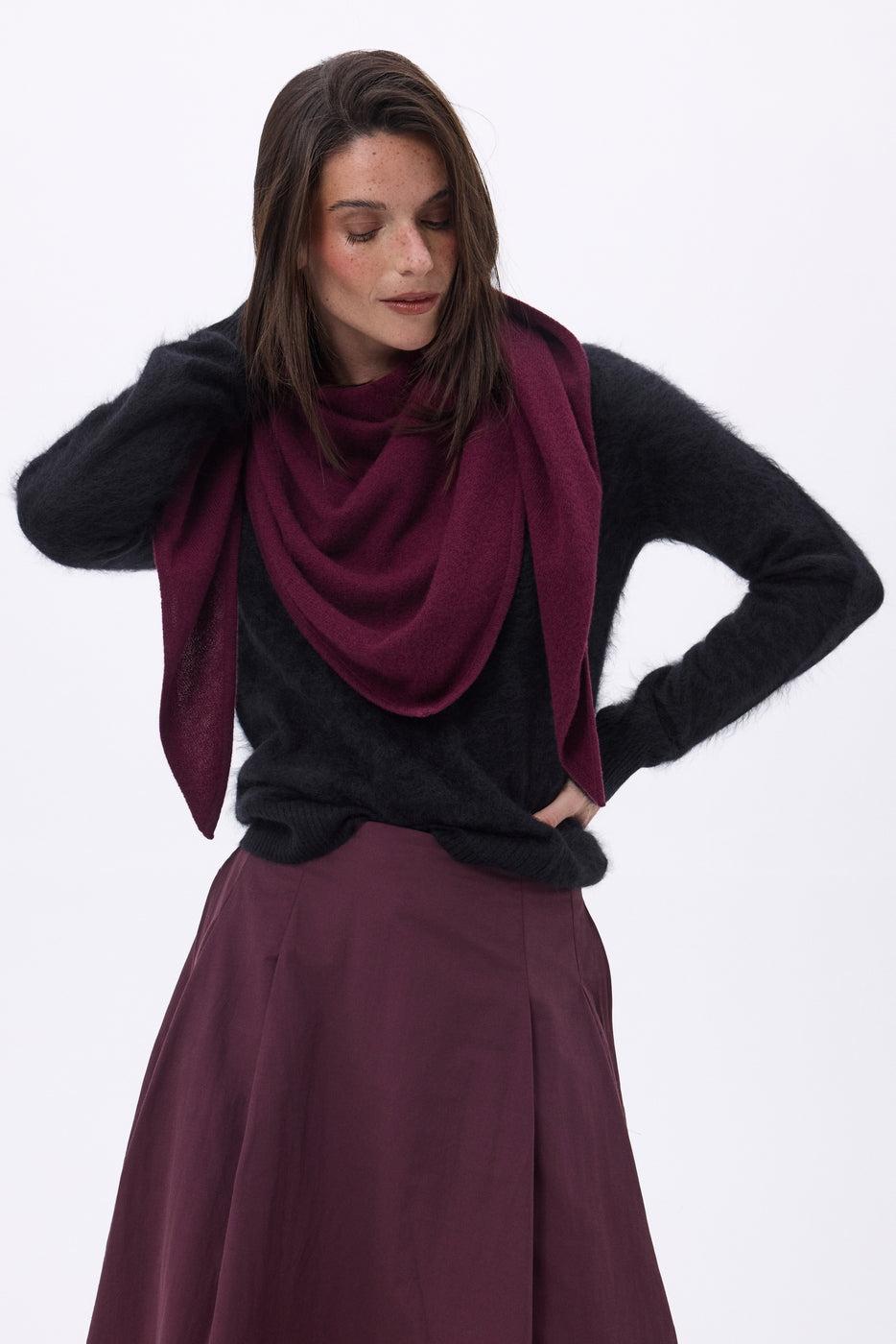 Bufanda bandana oversize triangular lisa Amel - Color vino - Mujer