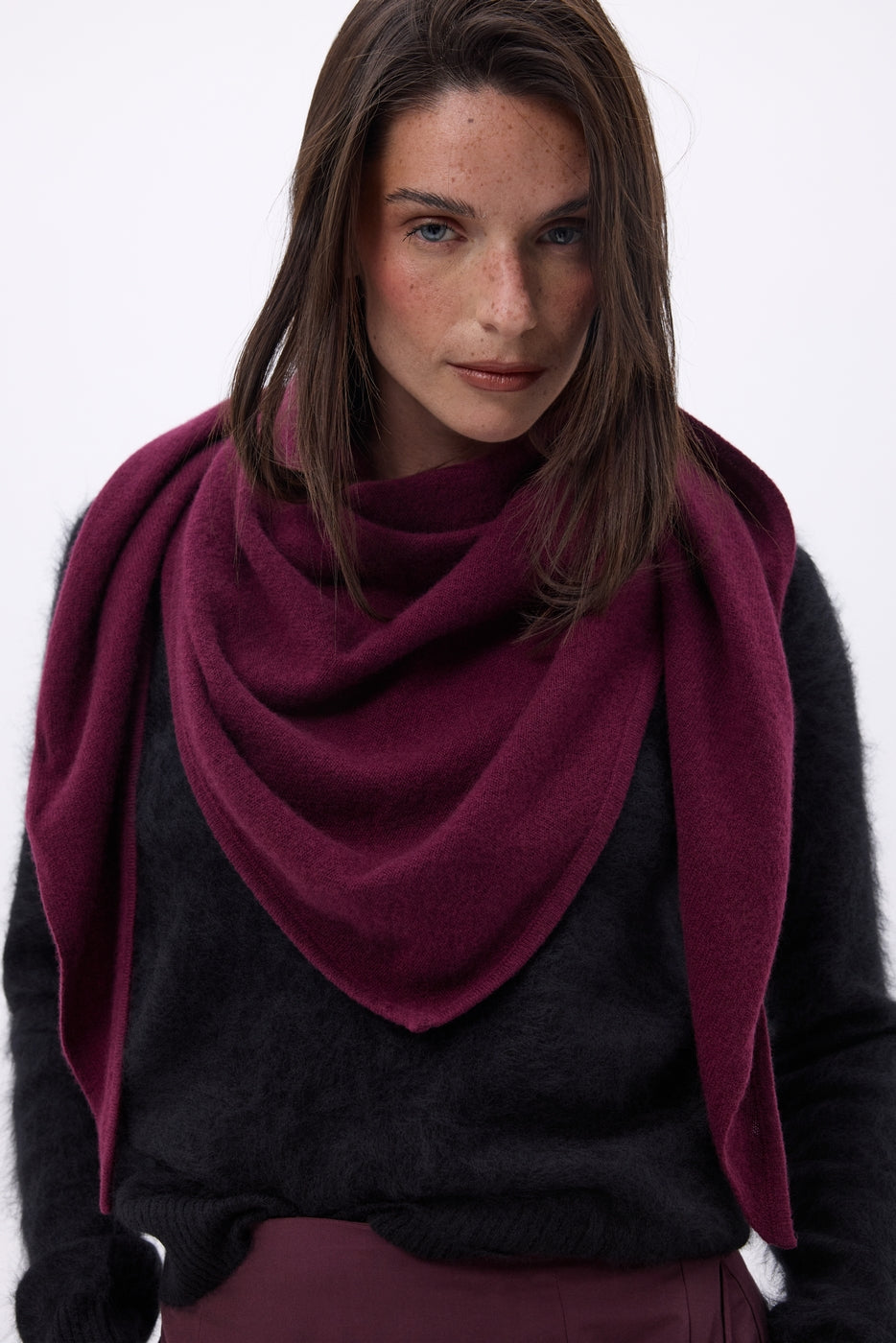 Bufanda bandana oversize triangular lisa Amel - Color vino - Mujer