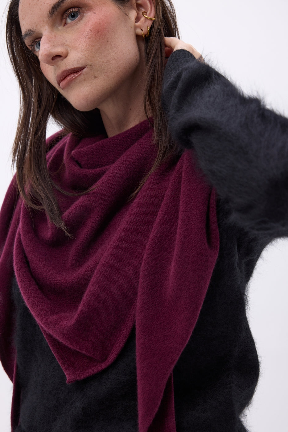 Bufanda bandana oversize triangular lisa Amel - Color vino - Mujer